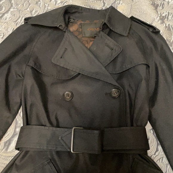 Coach black trench coat with belt. Worn twice. Perfect condition. - Picture 8 of 11